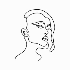 Continuous line drawing. Trendy abstract one line beauty woman head pose. Vector Illustration for t-shirt, slogan, fashion print graphics design