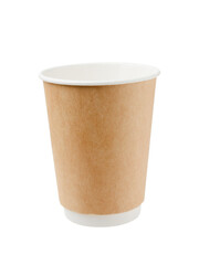 Empty paper, cardboard, disposable cup for hot drinks. Isolated on a white background