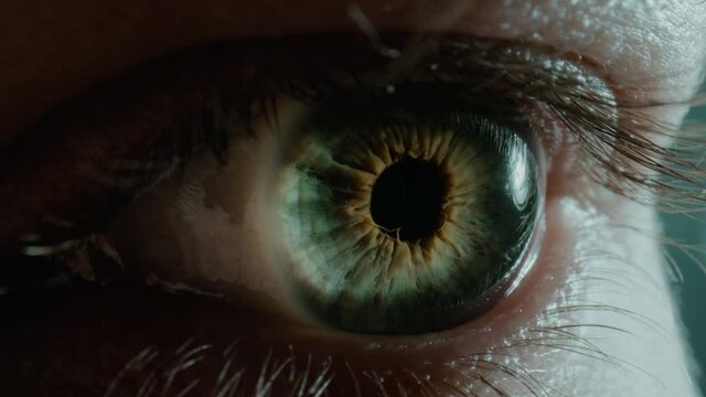 Woman with amazing colorful green eye in studio close view