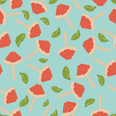 Seamless pattern. Grapefruit on a stick on a bright background. Vector illustration