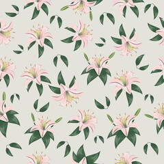 Fototapeta premium Seamless background from bright light lilies. Vector illustration