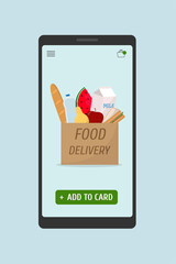Online food delivery. Mobile smartphone with food delivery app. E-commerce concept.