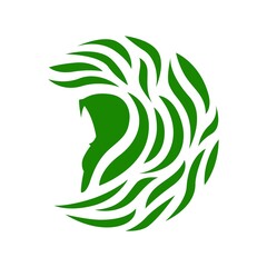Fototapeta na wymiar Hijab Natural Logo, Green Leaves Fashion Nature Woman Silhouette from side