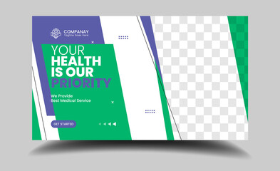 Medical healthcare web banner template and video thumbnail. Editable promotion banner design. Dental hospital clinic social media layout