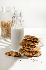 oatmeal cookies with a bottle of milk