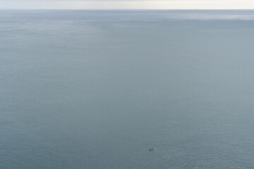 Panoramic View of men kayaking. Open Sea or Ocea, negative space, Free Space for Text
