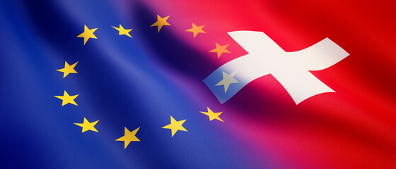Waving EU and Switzerland Flags - obrazy, fototapety, plakaty