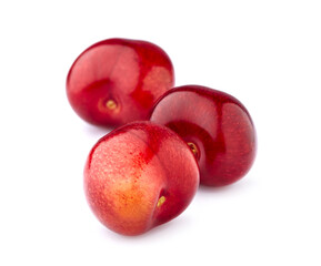 Sweet cherries  isolated on white background cutout. Ripe berries closeup.