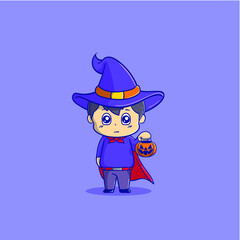 wizard bring a pumpkin bucket halloween illustration vector
