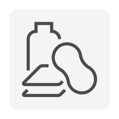 Car care kit set vector icon. Consist of bottle of soap or shampoo, sponge, microfiber towel. Equipment and chemical product for washing, cleaning and detailing of your car, auto or vehicle. 48x48 px.