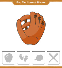 Find the correct shadow. Find and match the correct shadow of Baseball Glove. Educational children game, printable worksheet, vector illustration