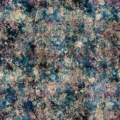 Seamless elegant mixed media pattern in navy, blue, pink, and cream. High quality illustration. Ornate and highly detailed and textured realistic faux collage. Sophisticated intense textile design.