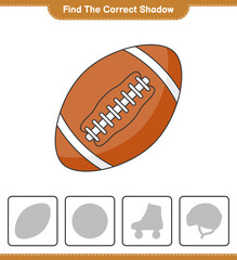 Find the correct shadow. Find and match the correct shadow of Rugby Ball. Educational children game, printable worksheet, vector illustration