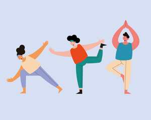 three persons practicing sports