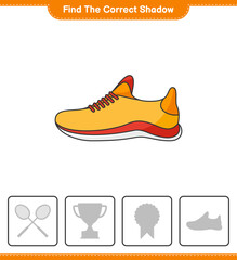 Find the correct shadow. Find and match the correct shadow of Running Shoes. Educational children game, printable worksheet, vector illustration