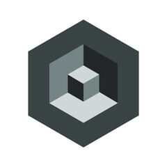 Modern abstract Isometric figure. Black and gray hexagon with cube. Vector isolated on white background.