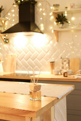 Aromatherapy reed diffuser air freshener on relaxed spa background