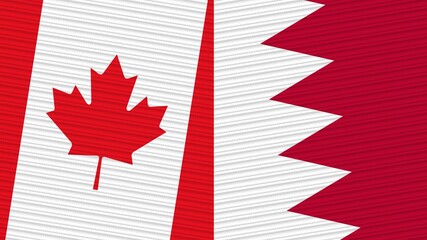 Bahrain and Canada Two Half Flags Together Fabric Texture Illustration