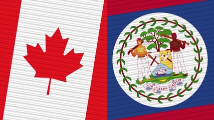 Belize and Canada Two Half Flags Together Fabric Texture Illustration