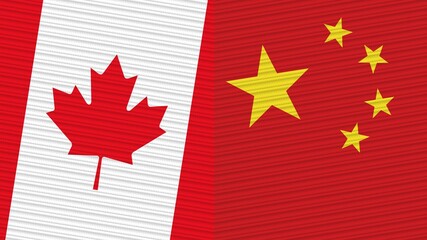 China and Canada Two Half Flags Together Fabric Texture Illustration