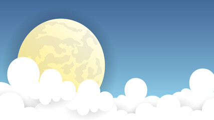 Cloud with snowflakes and moon on blue sky at night background , Illustration Vector EPS 10