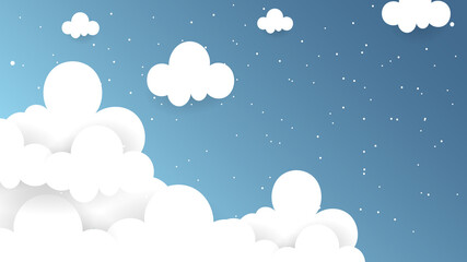 Cloud with snowflakes and White circle on blue sky at night background , Illustration Vector EPS 10