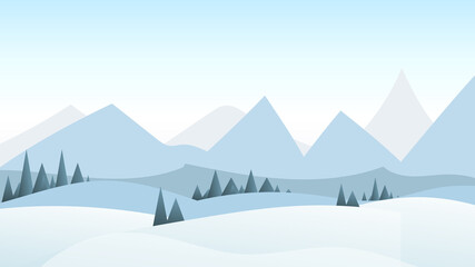 Landscape Snowy background ,Snowdrifts. Snowfall Clear blue sky , wallpaper Winter season and mountains , illustration Vector EPS 10