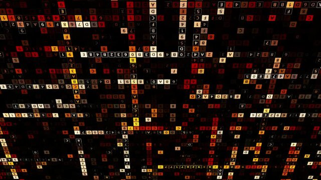Abstract hacking background, concept of multiple choice and harmful software. Animation. Small pixels with data turned upside down running one by one like snakes.