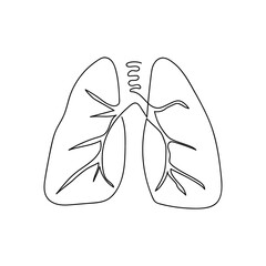 Lungs one line art. Continuous line drawing of human, internal, organs, lungs, bronchi, trachea, alveoli, bronchioles.