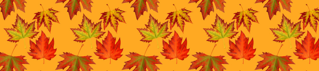 Naklejka na ściany i meble Pattern autumn leaf on orange background.