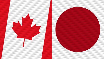 Japan and Canada Two Half Flags Together Fabric Texture Illustration