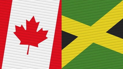 Jamaica and Canada Two Half Flags Together Fabric Texture Illustration