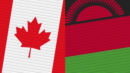 Malawi and Canada Two Half Flags Together Fabric Texture Illustration
