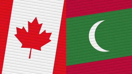 Maldives and Canada Two Half Flags Together Fabric Texture Illustration