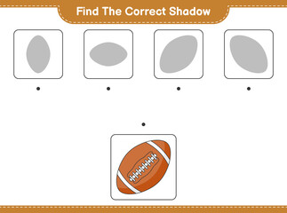 Find the correct shadow. Find and match the correct shadow of Rugby Ball. Educational children game, printable worksheet, vector illustration