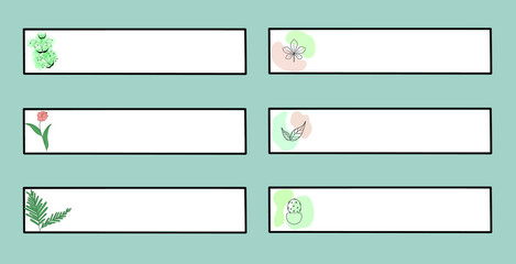 Obraz premium Stickers for notes with original designs of leaves, plants, flowers. Stickers for study, home design, planner. Vector hand drawn. Stickers for children, schoolchildren, students.