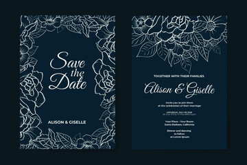 elegant outline flower wedding invitation template