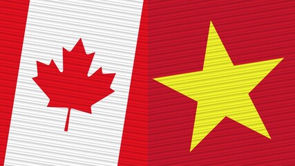 Fototapeta premium Vietnam and Canada Two Half Flags Together Fabric Texture Illustration