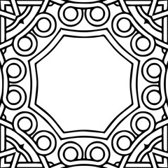 Ethnic pattern in the style of oriental, asian, indian handmade. Geometric isolated black white unique curly frame for text. Template for creativity, coloring, design.