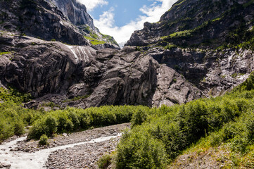 Grindelwald, Wetterhorn, Oberer Grindelwaldgletscher, Gletschersand, Bergbach, Schwarze Lütschinen, Wanderweg, Grosse Scheidegg, Milchbach, Glecksteinhütte, Alpen, Berner Oberland, Sommer, Schweiz