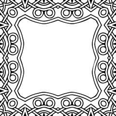 Ethnic pattern in the style of oriental, asian, indian handmade. Geometric isolated black white unique modern frame for text. Template for creativity, coloring, design.
