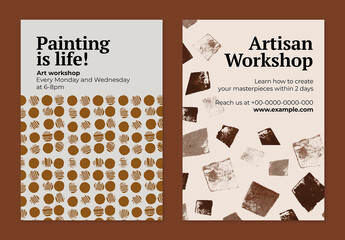 Art Workshop Poster Layout with Block Print Set