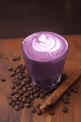 a taro latte while enjoy at cafe
