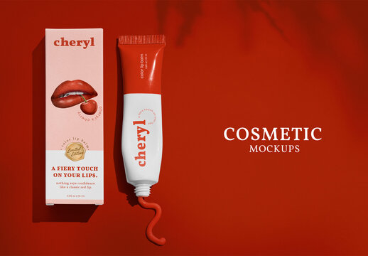 Red Lipstick Packaging Mockup for Cosmetic Branding
