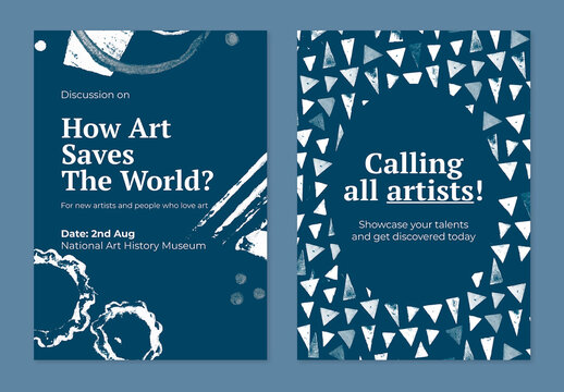 Printable Art Exhibition Poster Layout with Stamp Pattern