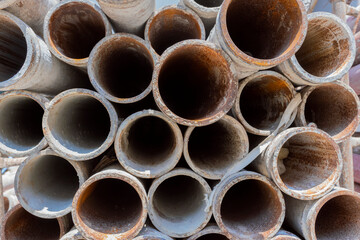 group of metal tube or pile foundation in construction site