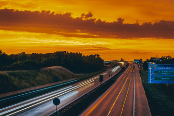 Obraz premium Sunset over the Highway in Poland. Lower Silesia.