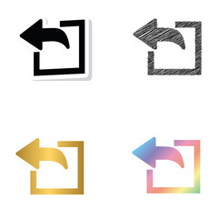 export arrow, forward icon, share or exit  icon black, golden and color  vector set