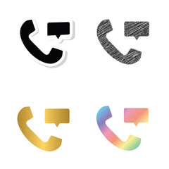  call and chat icon. telephone receiver and message icon black, golden and color  vector set