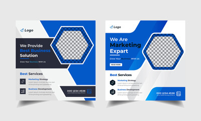 Corporate social media post design, Creative online Business marketing social media banner design template, Set of Editable minimal square web banner template